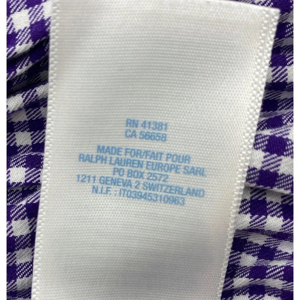 Ralph Lauren Purple Gingham Ruffle Front Cotton Dress 24M Toddler Girls Long Slv